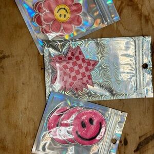 Pink Smiley Face and Flower Patches